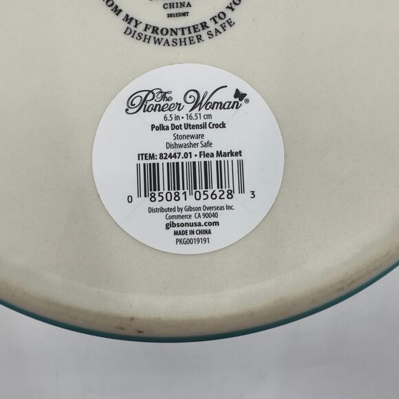 Pioneer Woman Polka Dot Utensil Crock Holder Canister Stoneware Dishwasher Safe - Picture 2 of 6